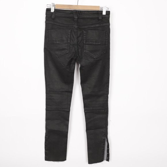 Free People Skinny Moto Raw Hem Button Fly Jeans with Slit Grommet size 24 - Picture 5 of 10
